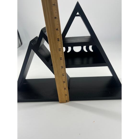 Black Shelved Triangle Star Multi Level Boho Moon Whimsy Goth Wood Home Decor - Picture 7 of 15